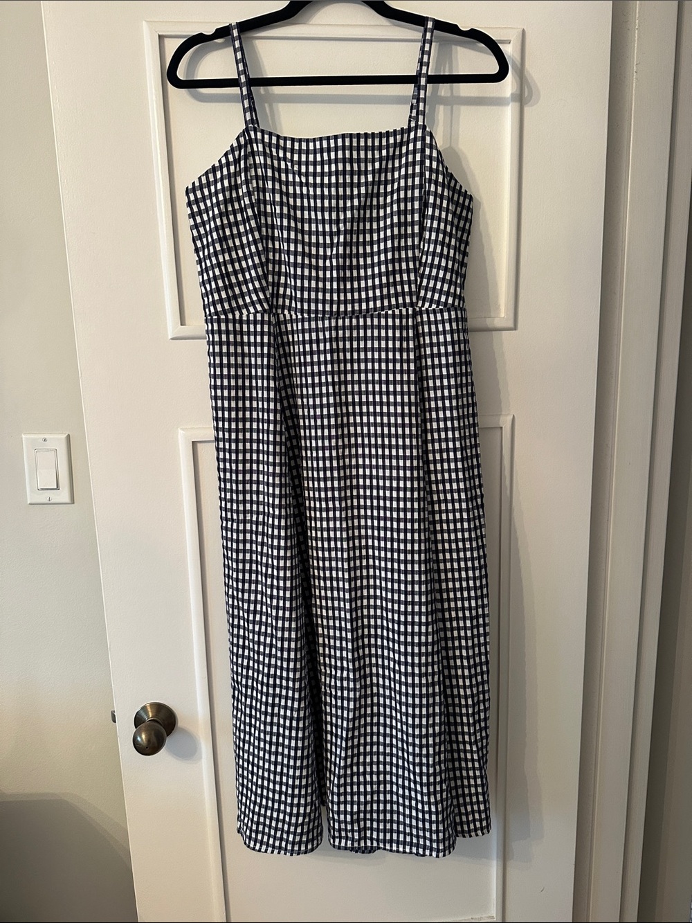 GAP Navy Blue & White Gingham Spaghetti-Strap Midi Dress